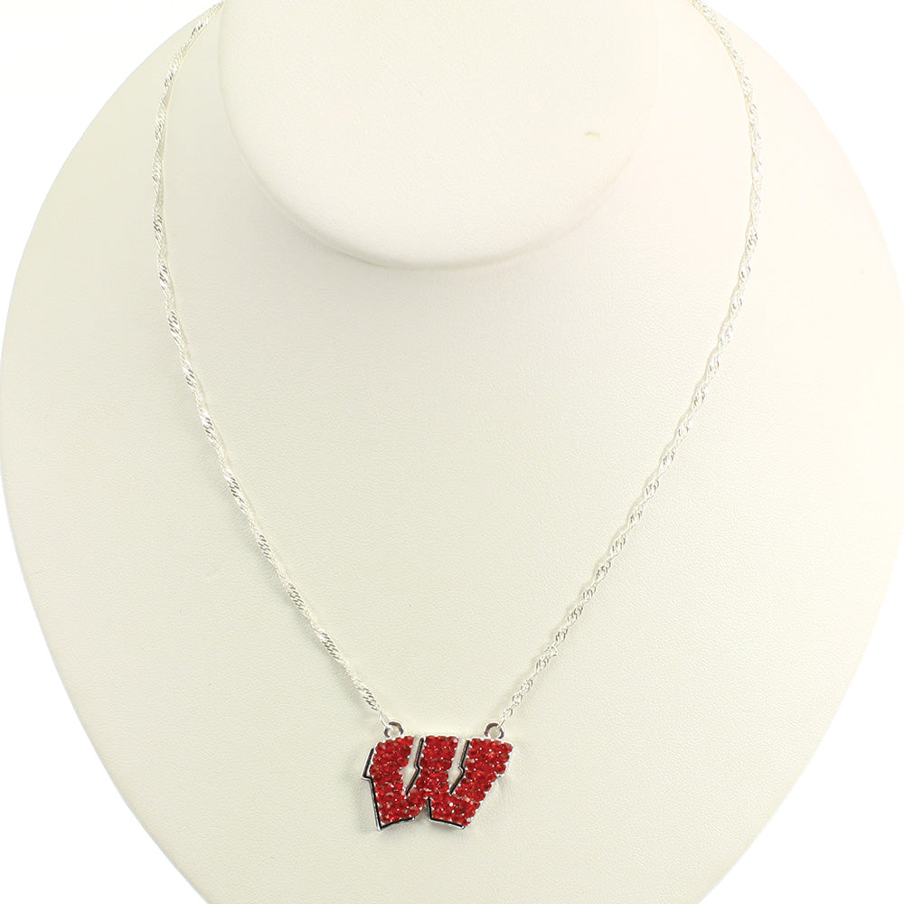 Wisconsin Rhinestone Crystal Logo Necklace