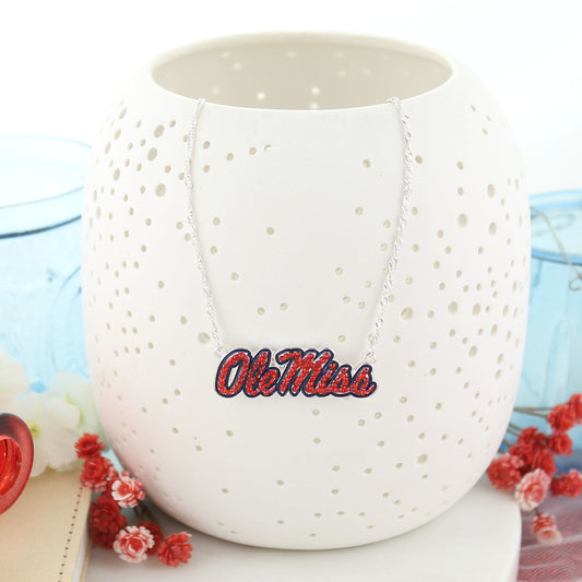 Ole Miss Rhinestone Crystal Logo Necklace