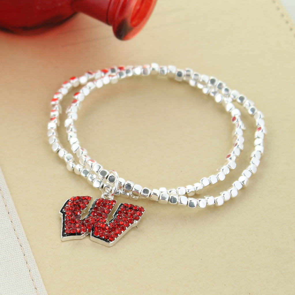 Wisconsin Crystal Logo Stretch Bracelet