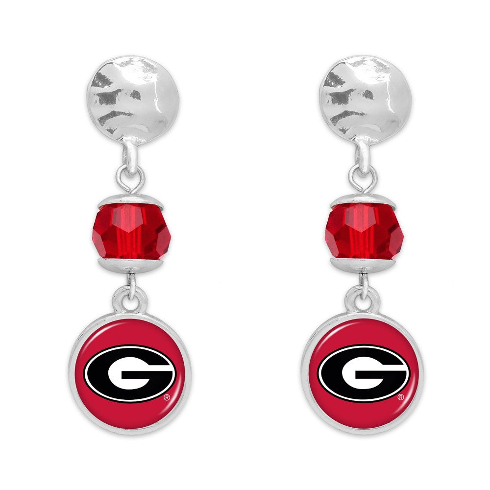 Georgia Hammered Silver & Beaded Drop Earrings - Fan Sparkle