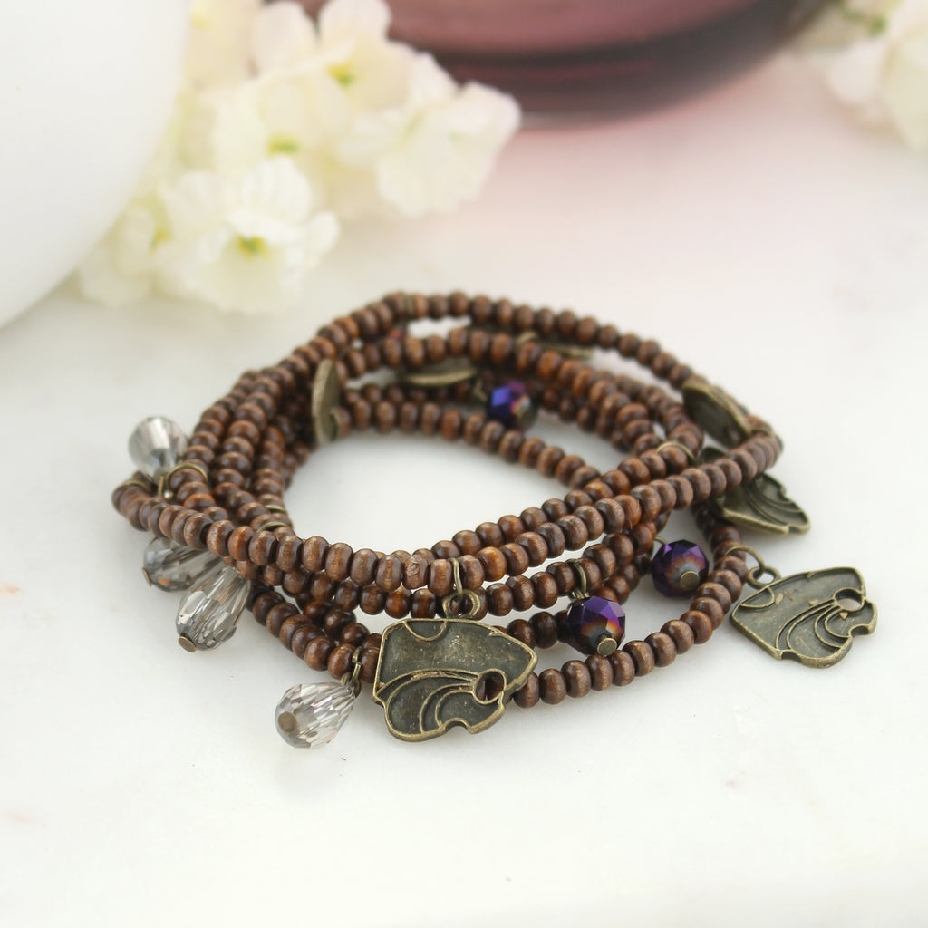 Kansas State Wood Bead Stretch Necklace/Bracelet