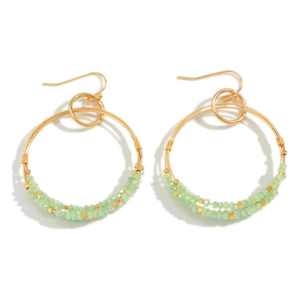 Mint Beaded Hoop Drop Earrings - Fan Sparkle