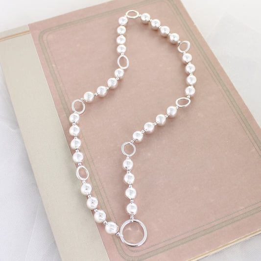 20" Silver Tone Bead Stretch Necklace w/ Circles