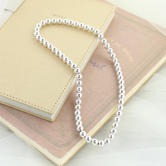 17" Small Silver Tone Bead Stretch Necklace