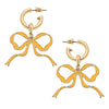 Yellow Huggie Hoop Enamel Bow Earrings - Fan Sparkle