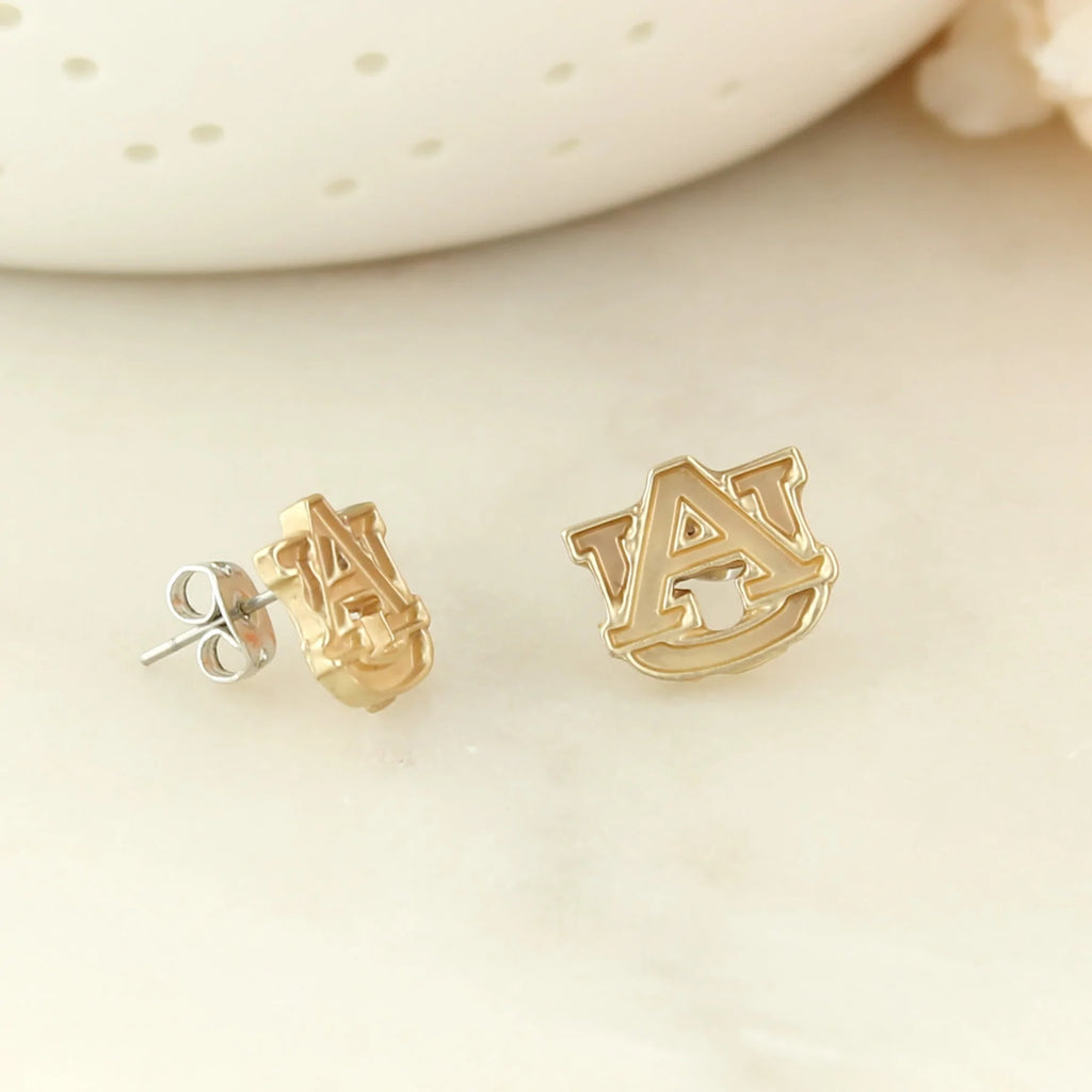 Auburn Gold Plated Logo Stud Earrings - Fan Sparkle