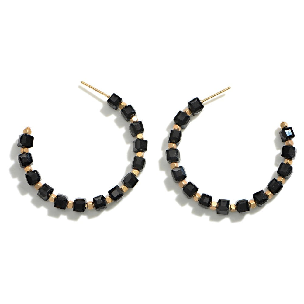 Black & Gold Open Hoop Earrings - Fan Sparkle