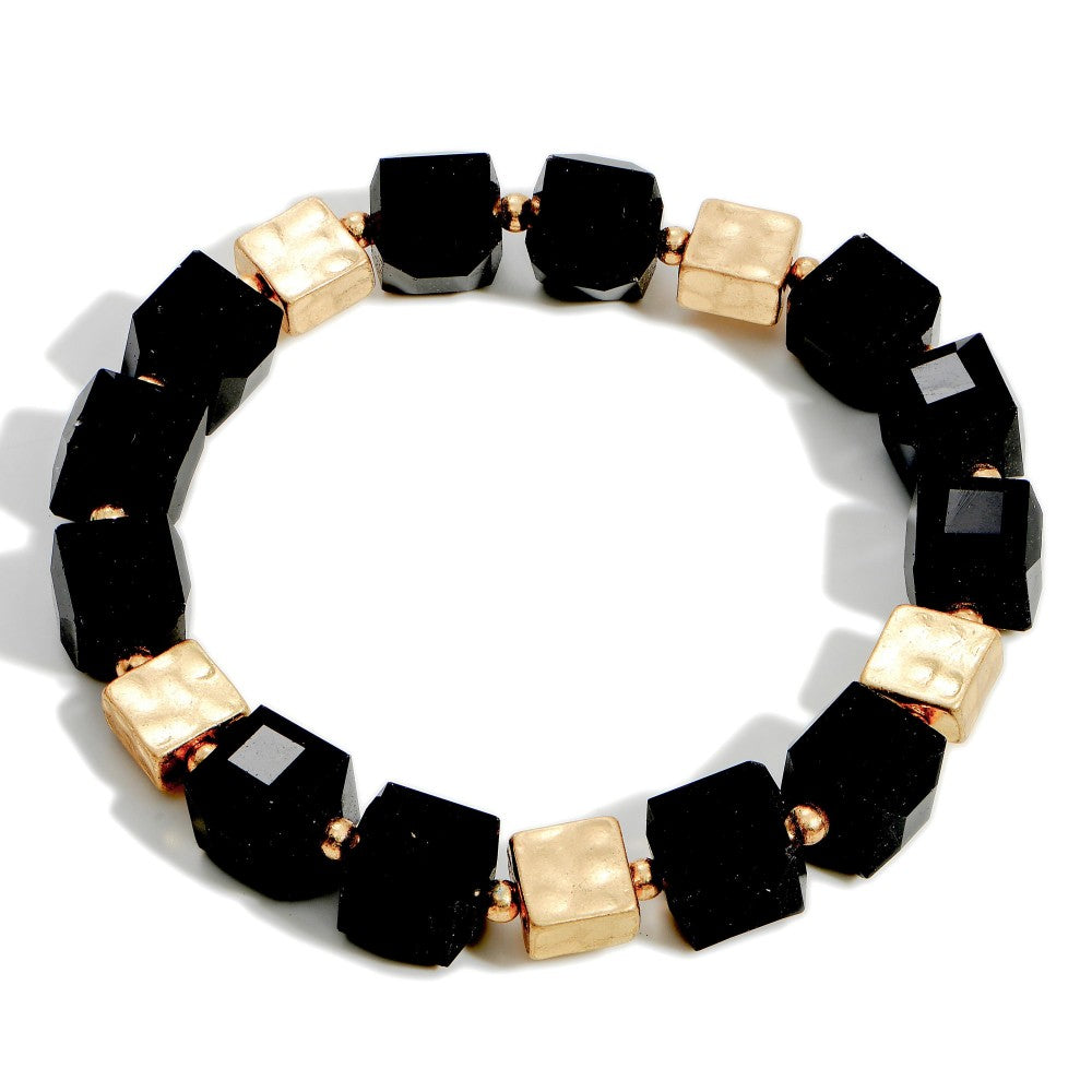 Black Block Stretch Bracelet - Fan Sparkle