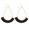 Black Faux Leather Teardrop Earrings - Fan Sparkle