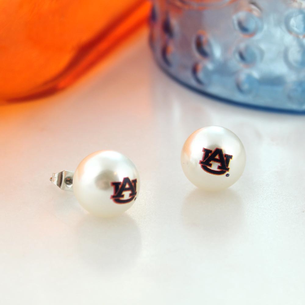 Auburn Logo Pearl Stud Earrings