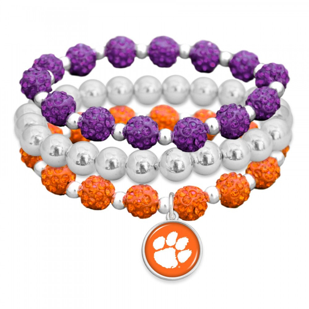 Clemson Rhinestone Stretch Bracelet Trio - Fan Sparkle