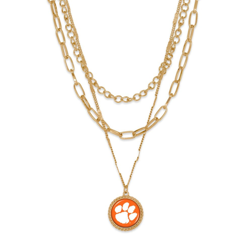 Clemson Triple Gold Chain Necklace - Fan Sparkle