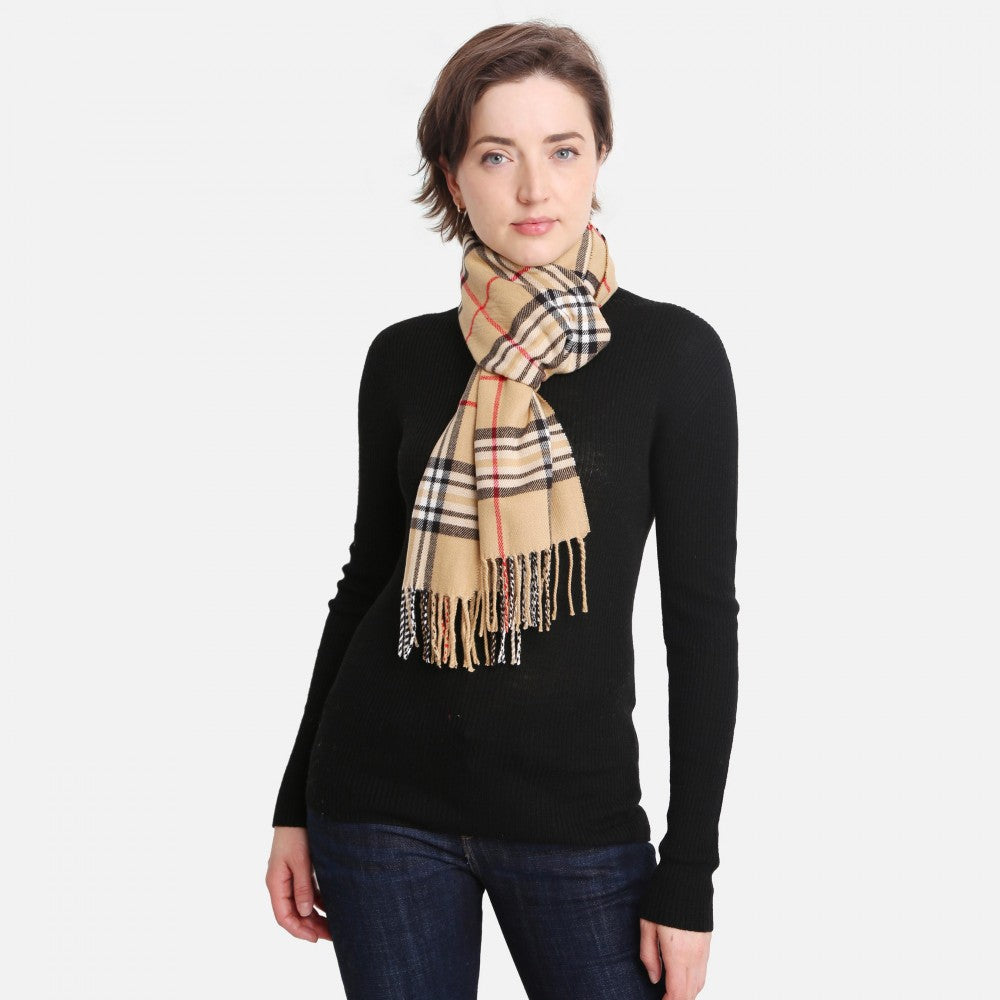 Khaki Plaid Scarf - Fan Sparkle