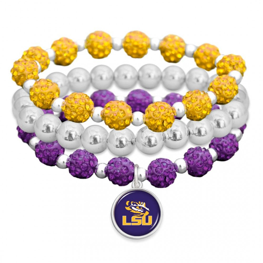 LSU Rhinestone Stretch Bracelet Trio - Fan Sparkle