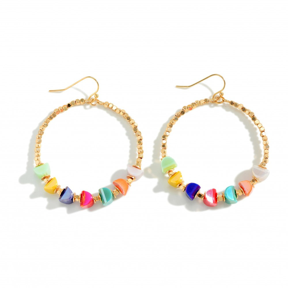 Rainbow beaded store hoop earrings