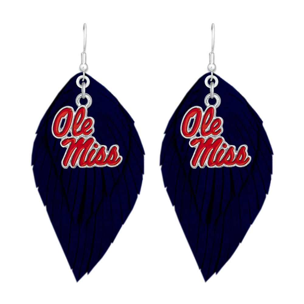 Ole Miss Feather Logo Earrings - Fan Sparkle