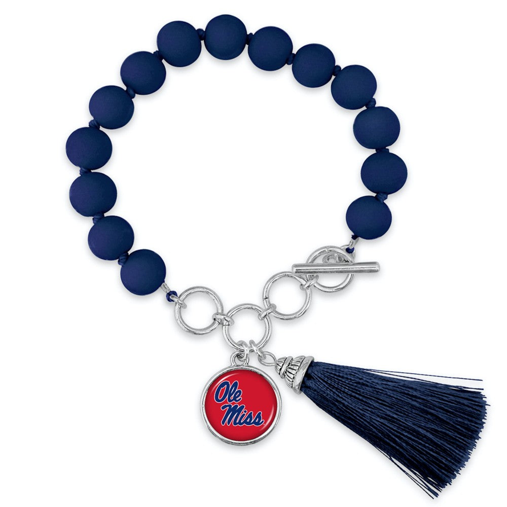 Ole Miss Rubber Beaded Tassel Bracelet - Fan Sparkle