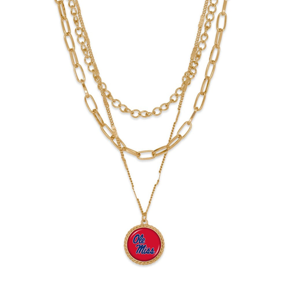 Ole Miss Triple Gold Chain Necklace - Fan Sparkle