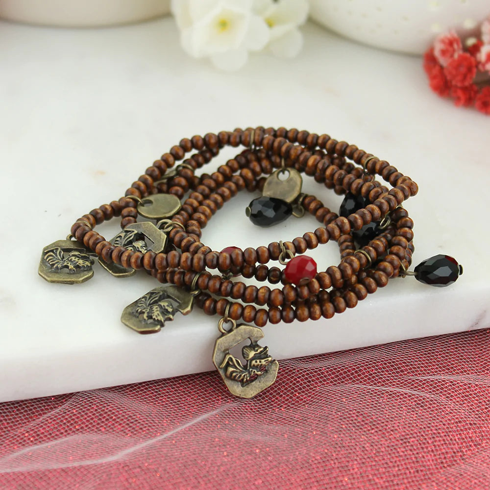 South Carolina Wood Bead Stretch Necklace - Fan Sparkle