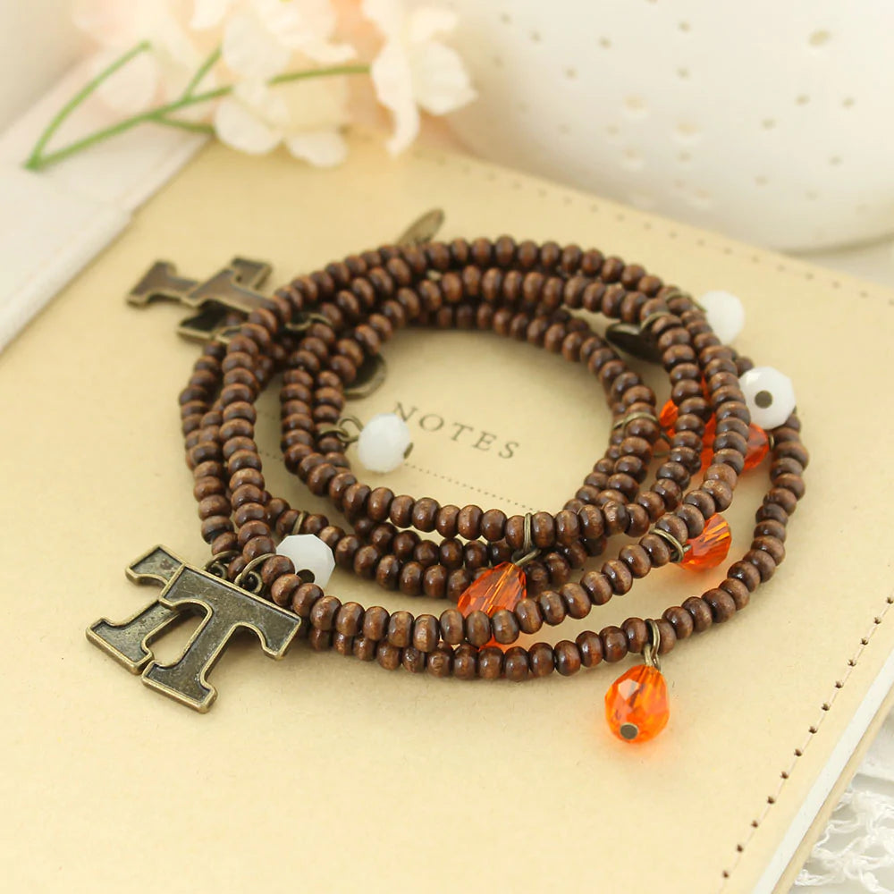 Tennessee Wood Bead Stretch Necklace - Fan Sparkle