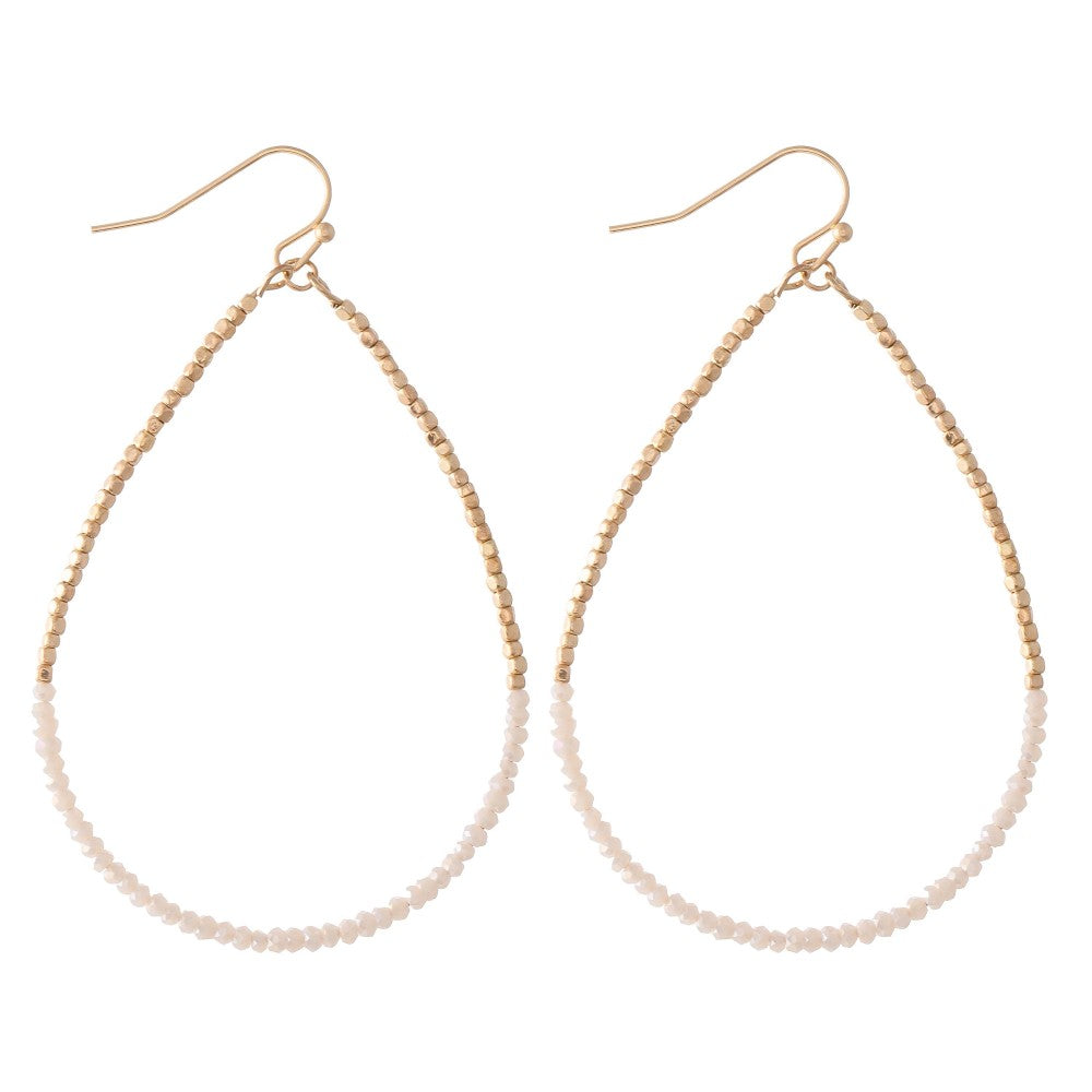 White Dainty Beaded Teardrop Earrings - Fan Sparkle