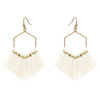 White Hexagon Fringe Tassel Earrings - Fan Sparkle