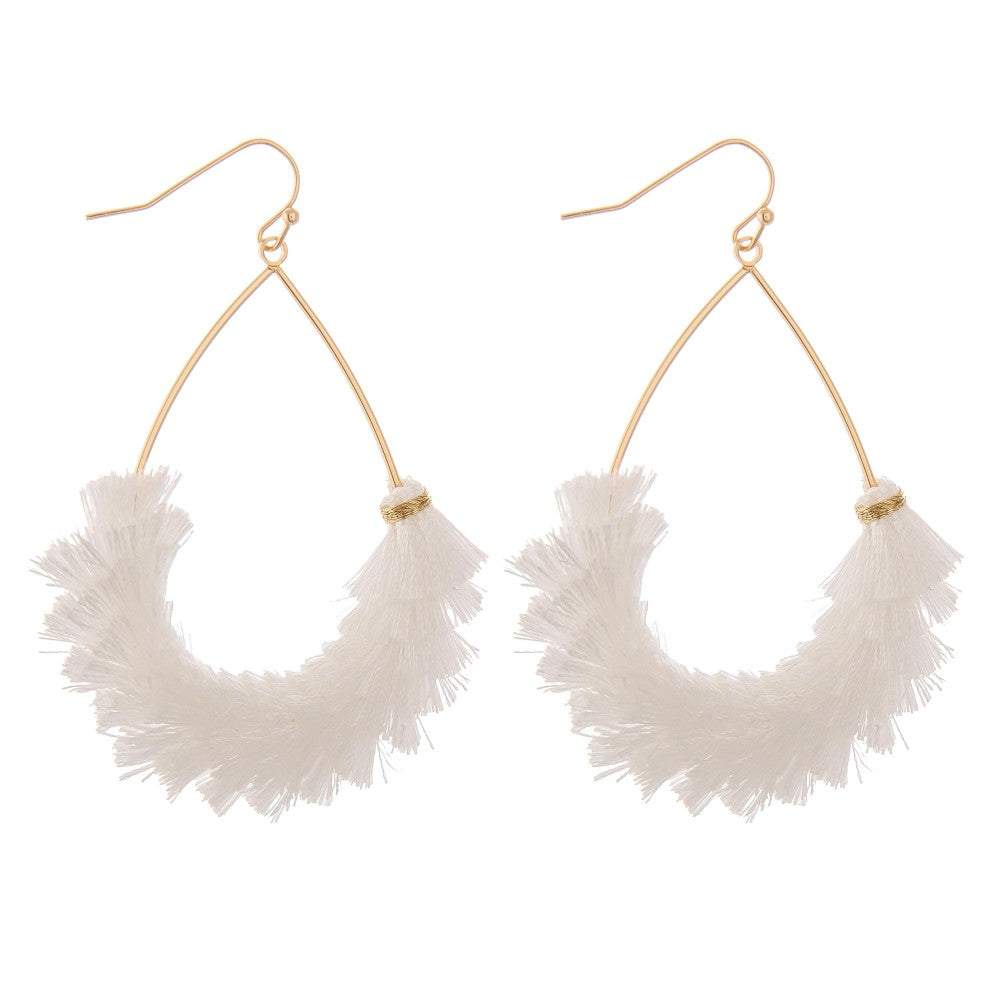 White Teardrop Fringe Tassel Earrings - Fan Sparkle